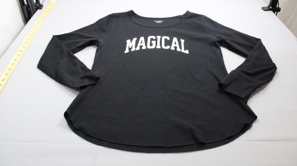 Old Navy Magical Knit Long Sleeve Thermal Shirt Womens L Black Crew Neck Stretch